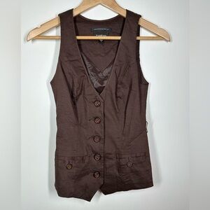 Bebe Chocolate Brown Linen Blend Waistcoat Vest‎ Size 2
